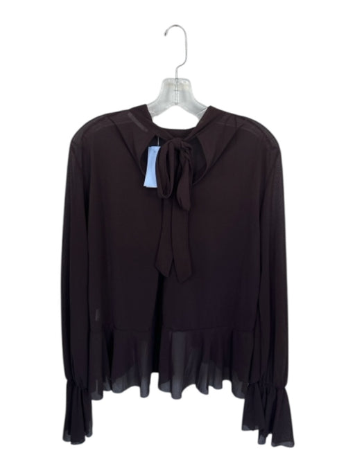 Zara Size M Brown Polyester Long Bell Sleeve Semi Sheer Neck Tie Peplum Top Brown / M