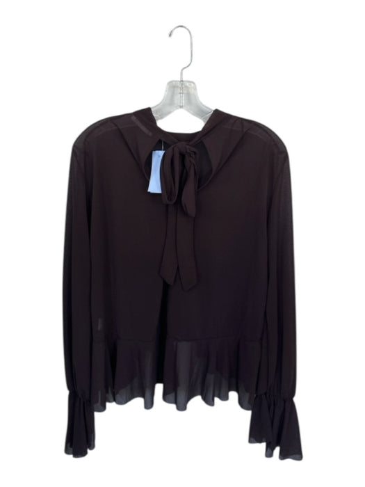 Zara Size M Brown Polyester Long Bell Sleeve Semi Sheer Neck Tie Peplum Top Brown / M