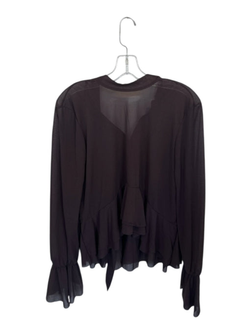 Zara Size M Brown Polyester Long Bell Sleeve Semi Sheer Neck Tie Peplum Top Brown / M