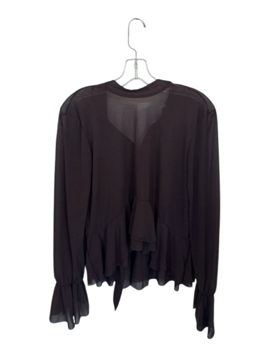 Zara Size M Brown Polyester Long Bell Sleeve Semi Sheer Neck Tie Peplum Top Brown / M
