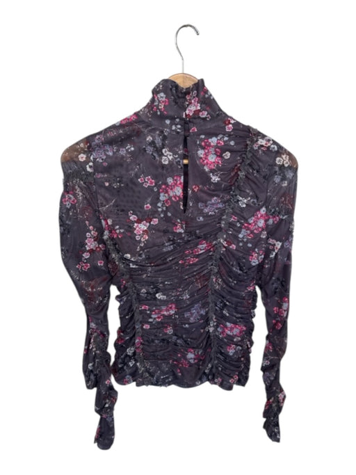 Cinq a Sept Size S purple & pink Polyester Blend Long Sleeve Flower Rouched Top purple & pink / S