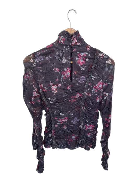 Cinq a Sept Size S purple & pink Polyester Blend Long Sleeve Flower Rouched Top purple & pink / S