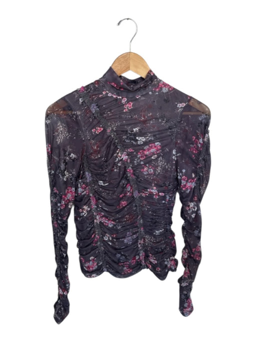 Cinq a Sept Size S purple & pink Polyester Blend Long Sleeve Flower Rouched Top purple & pink / S
