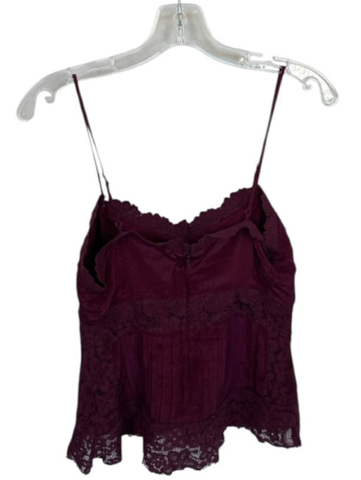 Farm Rio Size S Maroon Viscose Blend Spaghetti Strap Lace Detail Top Maroon / S