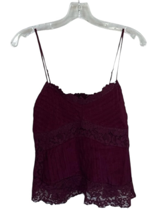 Farm Rio Size S Maroon Viscose Blend Spaghetti Strap Lace Detail Top Maroon / S