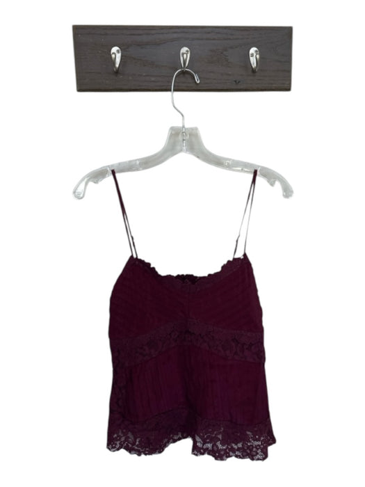 Farm Rio Size S Maroon Viscose Blend Spaghetti Strap Lace Detail Top Maroon / S