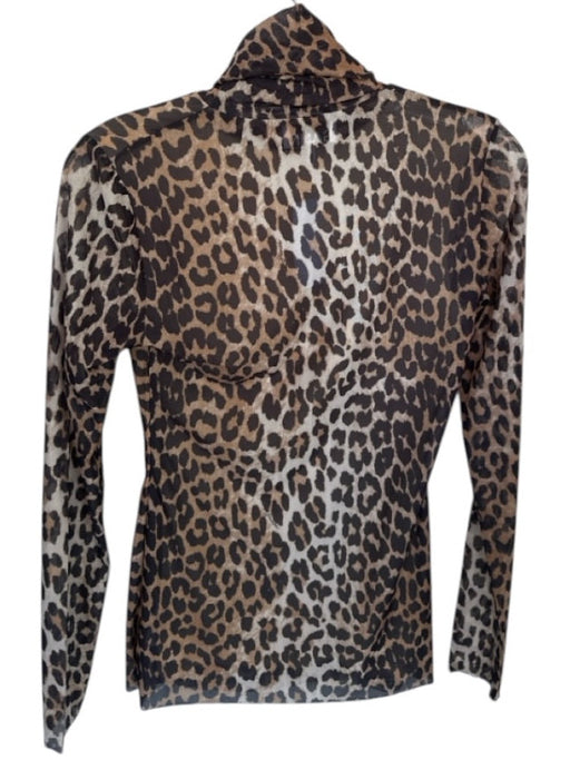 Ganni Size 34/XS Brown & Black Polyester Mock Neck Animal Print Long Sleeve Top Brown & Black / 34/XS