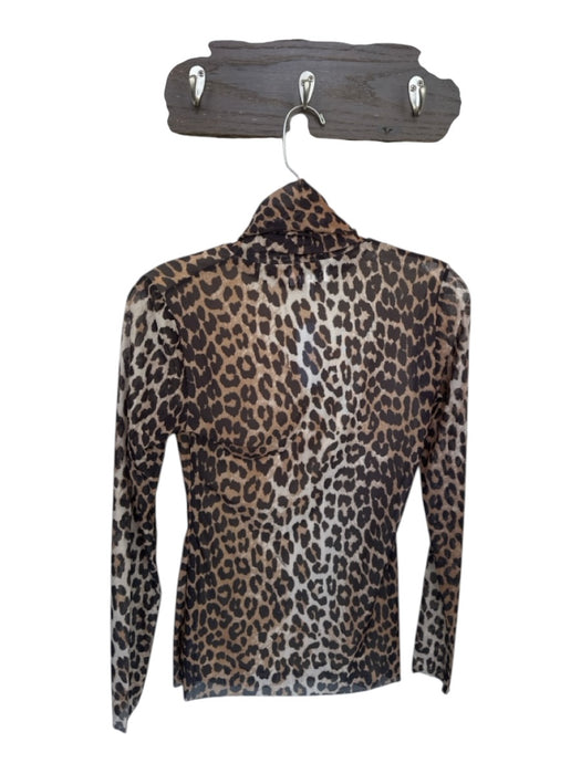 Ganni Size 34/XS Brown & Black Polyester Mock Neck Animal Print Long Sleeve Top Brown & Black / 34/XS