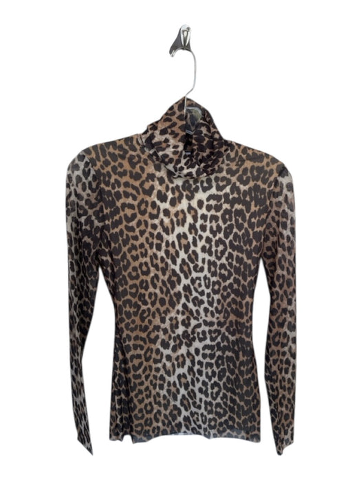 Ganni Size 34/XS Brown & Black Polyester Mock Neck Animal Print Long Sleeve Top Brown & Black / 34/XS