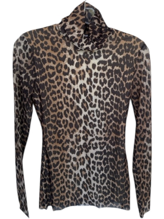 Ganni Size 34/XS Brown & Black Polyester Mock Neck Animal Print Long Sleeve Top Brown & Black / 34/XS