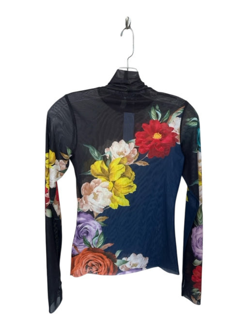 AFRM Size S Navy & Multi Polyester Blend Mock Neck Flowers Long Sleeve Top Navy & Multi / S