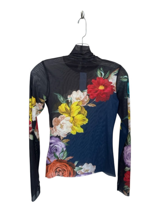 AFRM Size S Navy & Multi Polyester Blend Mock Neck Flowers Long Sleeve Top Navy & Multi / S