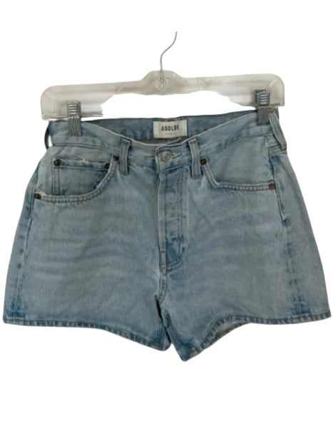 Agolde Size 26 Light Wash Cotton Denim Button Fly Distressed Hem Pockets Shorts Light Wash / 26