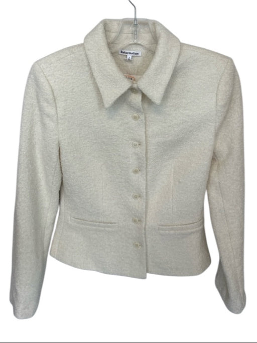 Reformation Size 2 Cream Wool, Rayon & Polyester Tweed Button Pockets Blazer Cream / 2