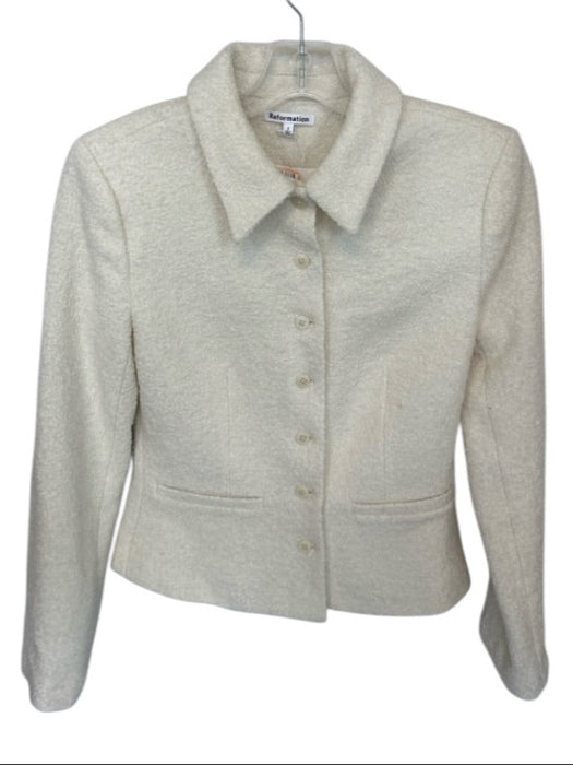 Reformation Size 2 Cream Wool, Rayon & Polyester Tweed Button Pockets Blazer Cream / 2