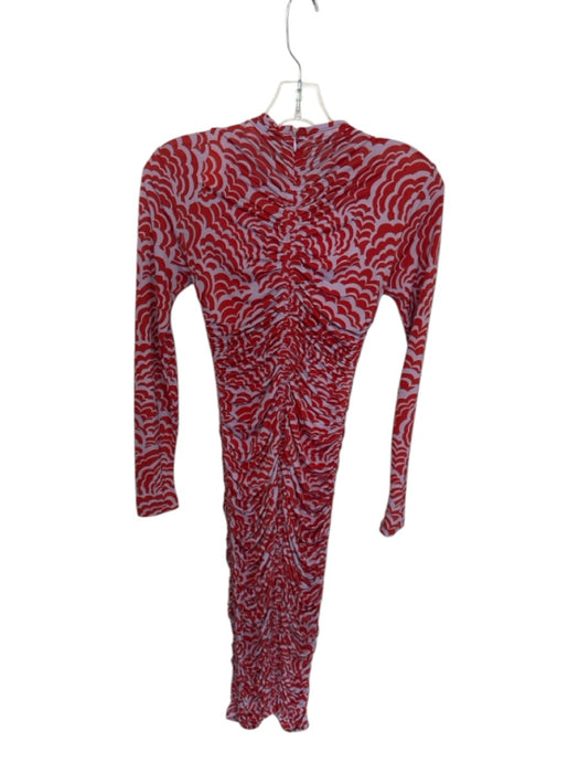 A.L.C. Size S Red & Purple Polyester & Elastane Abstract Gathered Front Dress Red & Purple / S