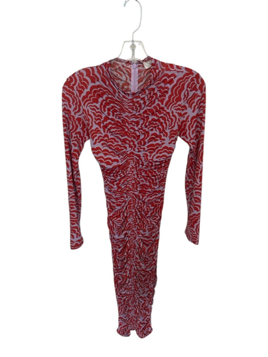 A.L.C. Size S Red & Purple Polyester & Elastane Abstract Gathered Front Dress Red & Purple / S
