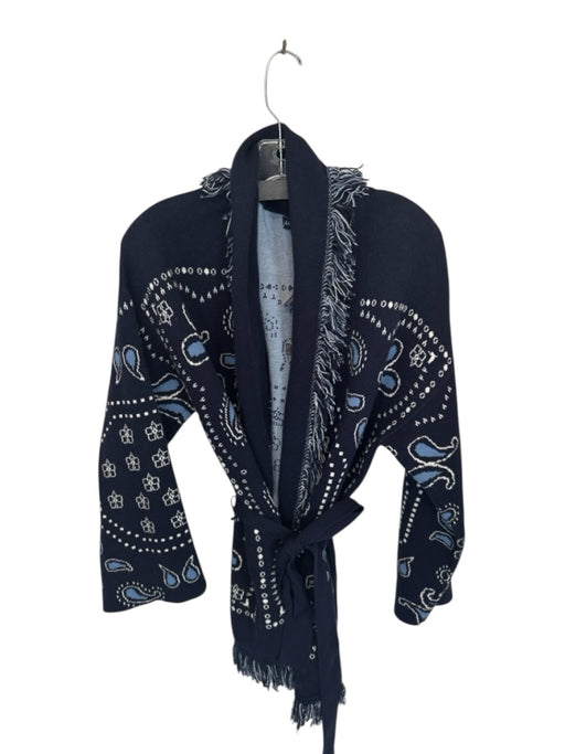Gap Size XS/S Navy & Light Blue Cotton Blend Paisley Fringe Detail Jacket Navy & Light Blue / XS/S