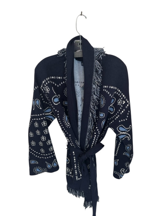 Gap Size XS/S Navy & Light Blue Cotton Blend Paisley Fringe Detail Jacket Navy & Light Blue / XS/S