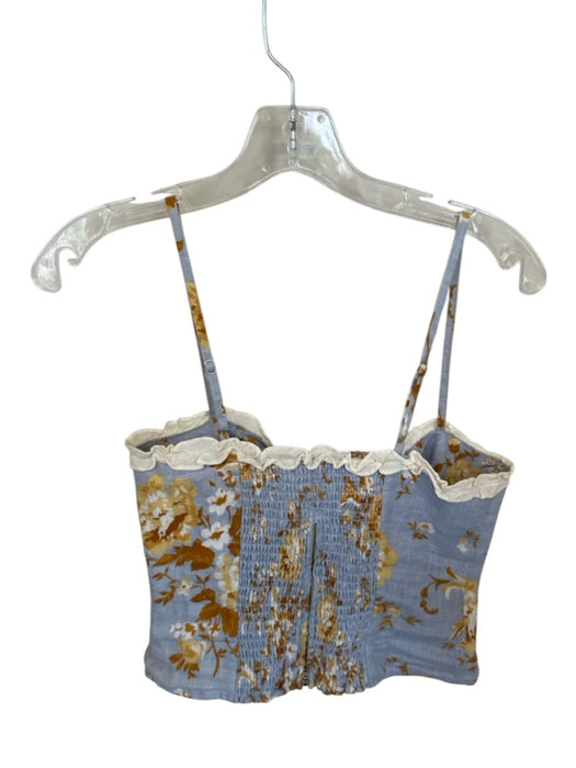 Reformation Size 4 Blue & Yellow Linen Floral Spaghetti Strap Cropped Top Blue & Yellow / 4