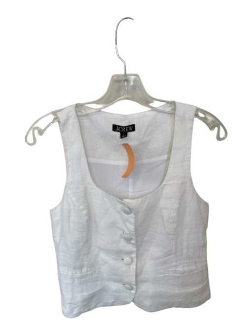 J Crew Size 2 White Linen & Viscose Sleeveless Buttons Pockets Vest Top White / 2