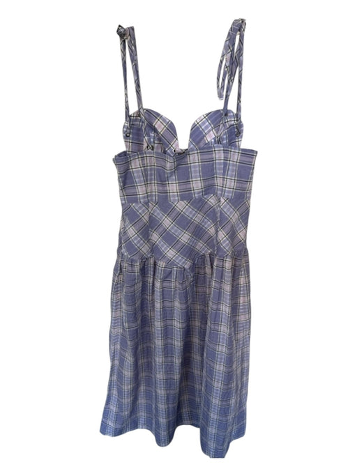 Ganni Size 38 Purple & Black Cotton Blend Spaghetti Strap Plaid Side Zip Dress Purple & Black / 38