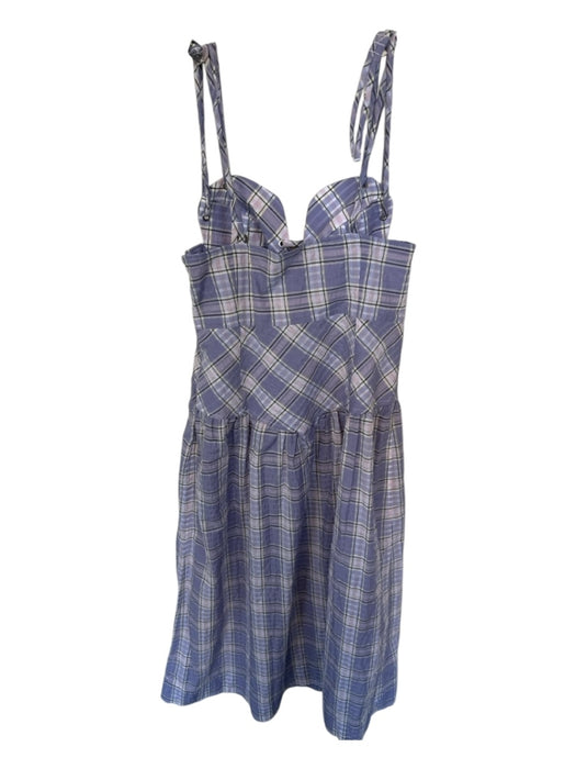 Ganni Size 38 Purple & Black Cotton Blend Spaghetti Strap Plaid Side Zip Dress Purple & Black / 38