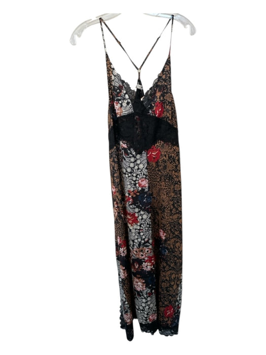 Intimately Size M Black & Brown Polyester Spaghetti Strap Botanical Lace Dress Black & Brown / M