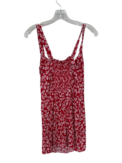 Reformation Size 8 Red & White Viscose Blend Sleeveless Flowers Back Zip Dress Red & White / 8