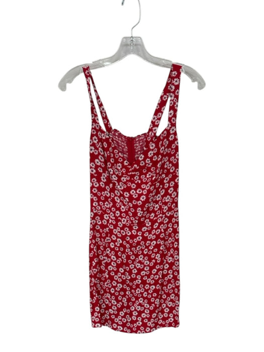 Reformation Size 8 Red & White Viscose Blend Sleeveless Flowers Back Zip Dress Red & White / 8