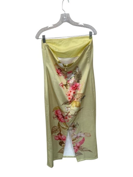 H&M Size M Yellow & red Polyester Strapless Built in Bra Flowers Back Slit Gown Yellow & red / M
