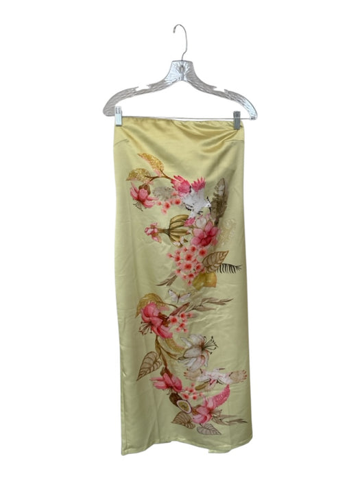 H&M Size M Yellow & red Polyester Strapless Built in Bra Flowers Back Slit Gown Yellow & red / M