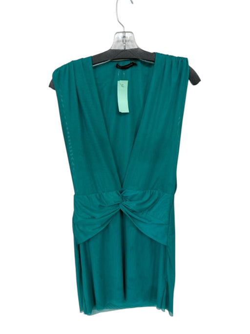 Vix Paula Hermanny Size M Teal Mesh Sleeveless Frog Front knot Deep V Dress Teal / M