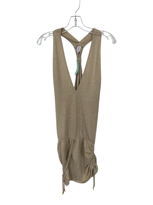 Luli fama Size M Tan & Gold Polyamid Sleeveless Metallic Drawstring Sides Dress Tan & Gold / M