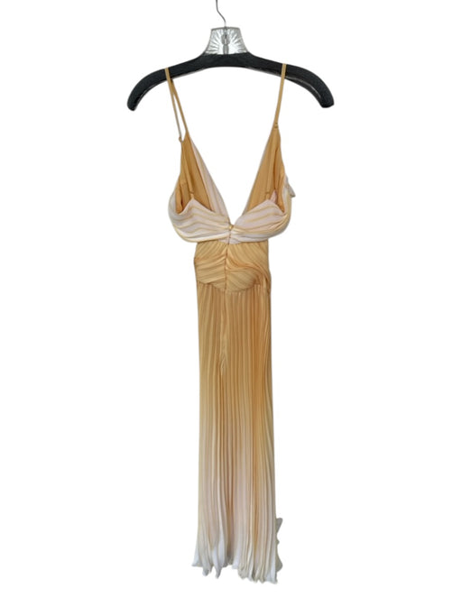 Ramy Brook Size 4 Yellow & White Polyester Spaghetti Strap Acordian Pleated Gown Yellow & White / 4