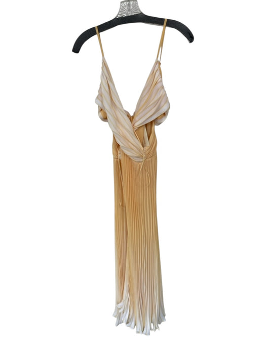 Ramy Brook Size 4 Yellow & White Polyester Spaghetti Strap Acordian Pleated Gown Yellow & White / 4