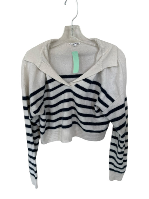 Reformation Size M Cream & Navy Cashmere Long Sleeve Striped Collar Sweater Cream & Navy / M