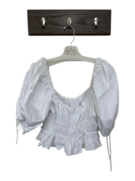 For Love & Lemons Size M White Cotton 3/4 Balloon Sleeve Lace Trim Peplum Top White / M