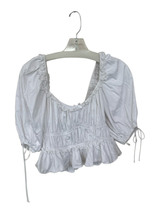 For Love & Lemons Size M White Cotton 3/4 Balloon Sleeve Lace Trim Peplum Top White / M
