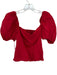 Reformation Size 6 Red Linen Short Balloon Sleeve Lace Trim Cropped Top Red / 6