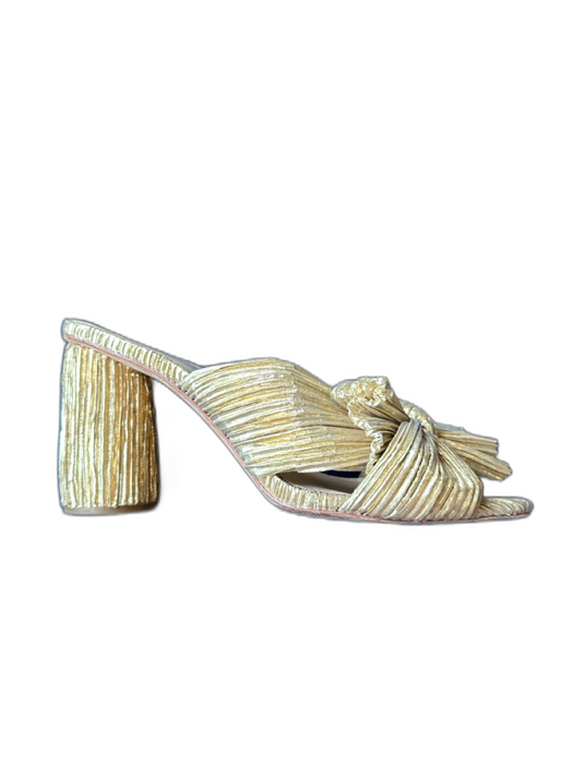 Loeffler Randall Shoe Size 9.5 Gold Canvas Pleated Bow Metallic Block heel Mules Gold / 9.5
