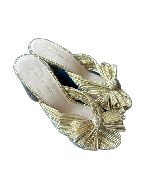 Loeffler Randall Shoe Size 9.5 Gold Canvas Pleated Bow Metallic Block heel Mules Gold / 9.5