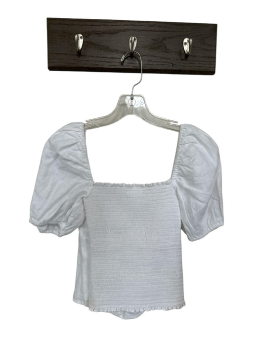 Reformation Size 6 White Linen Short Balloon Sleeve Hook & Eye Smocked Back Top White / 6