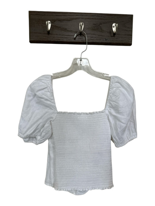 Reformation Size 6 White Linen Short Balloon Sleeve Hook & Eye Smocked Back Top White / 6