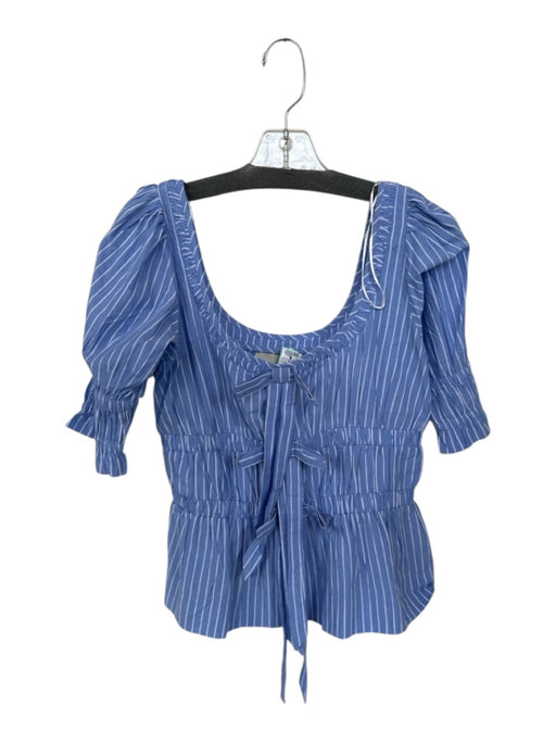 Damson Madder Size 10 Blue & White Cotton Short Balloon Sleeve Striped Top Blue & White / 10