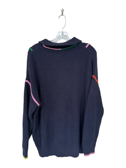 Staud Size S Navy & Multi Cotton Blend Long Sleeve Knit Color Block Sweater Navy & Multi / S