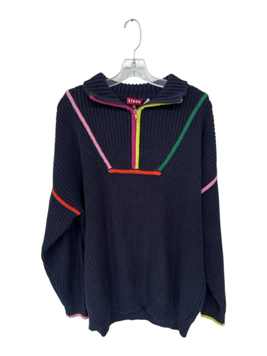 Staud Size S Navy & Multi Cotton Blend Long Sleeve Knit Color Block Sweater Navy & Multi / S