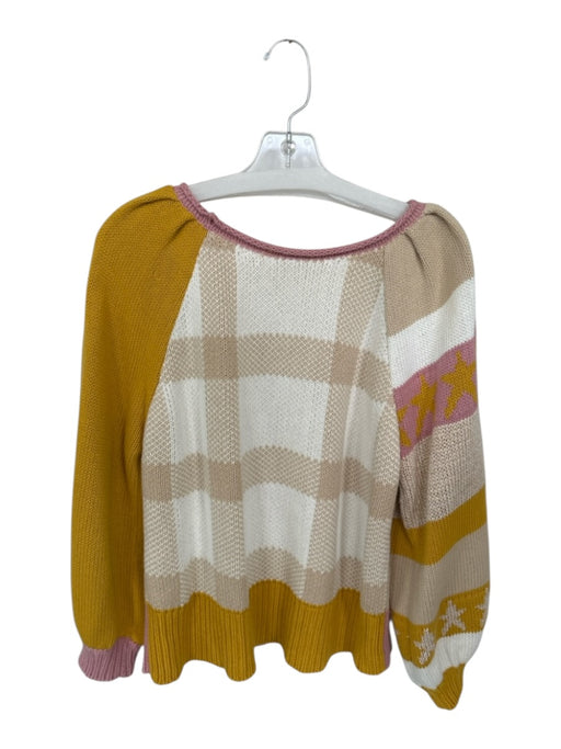Loveshackfancy Size M Mustard & Pink Cotton Long Balloon Sleeve Knit Sweater Mustard & Pink / M