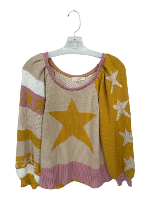 Loveshackfancy Size M Mustard & Pink Cotton Long Balloon Sleeve Knit Sweater Mustard & Pink / M