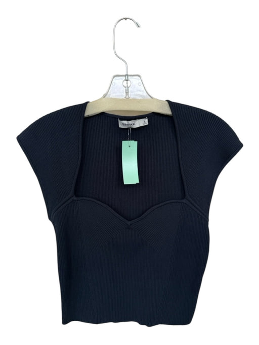 Simkhai Size M Navy Rayon Blend Cap Sleeve Ribbed Sweetheart Neckline Top Navy / M